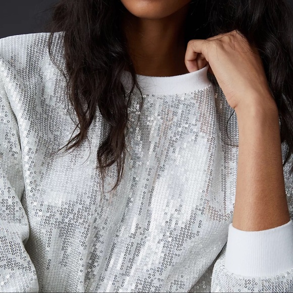 NWT Anthropologie En Elly Ivory Jacki Sequined White & Silver Top - Picture 2 of 8